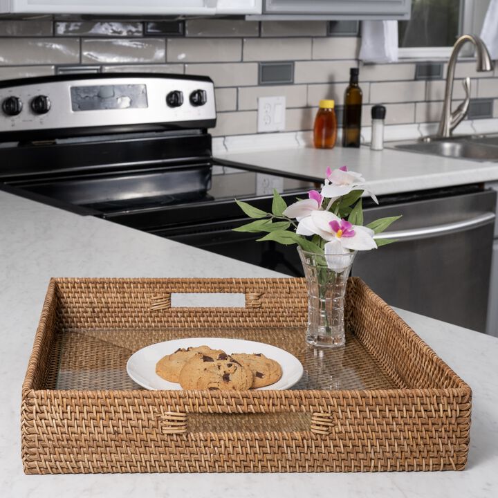 Saboga Home&trade; Square Serving Ottoman Trays with Glass Insert
