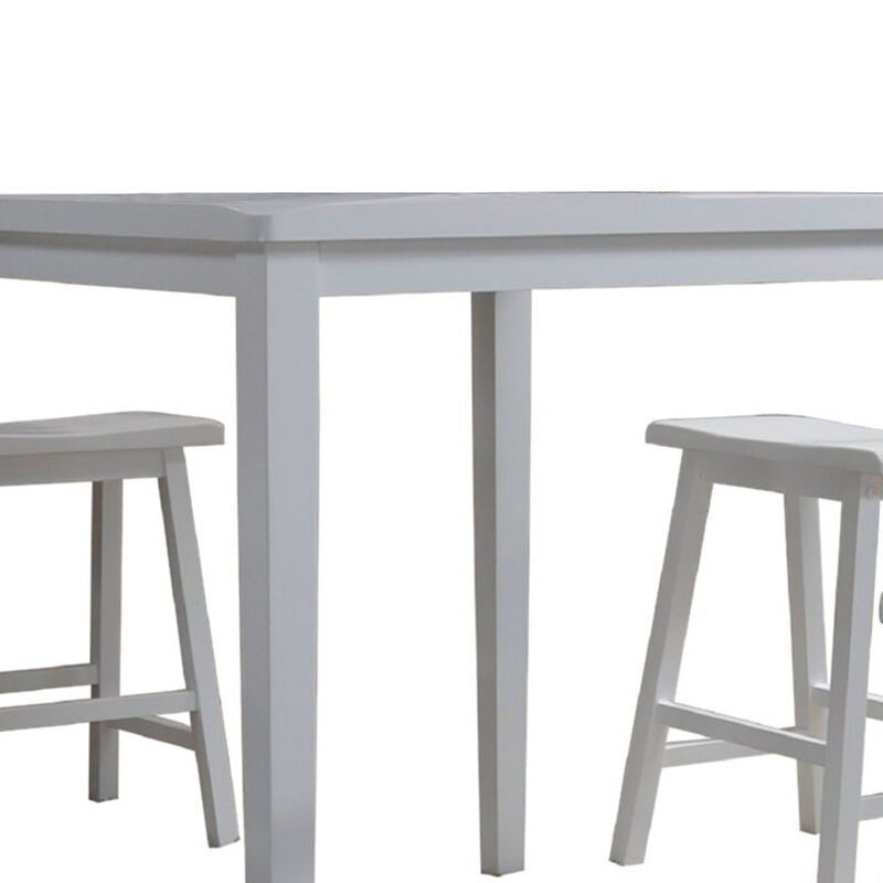 Gael 36 Inch Counter Height Square Dining Table Set, 4 Stools, Wood, White-Benzara