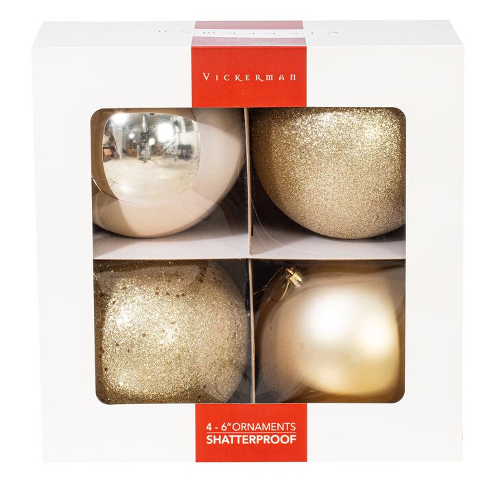 Vickerman 6" Champagne 4 Finish Ball Ornament 4 per Box