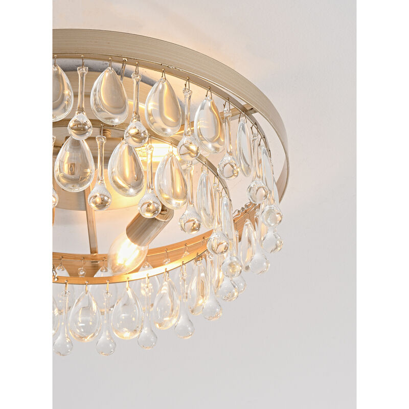 May Brushed Champagne Silver Crystal Teardrop 3-light Flush Mount image number 4