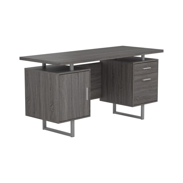 Wooden Office Desk with 1 Drawer and 1 Door Cabinet, Gray-Benzara