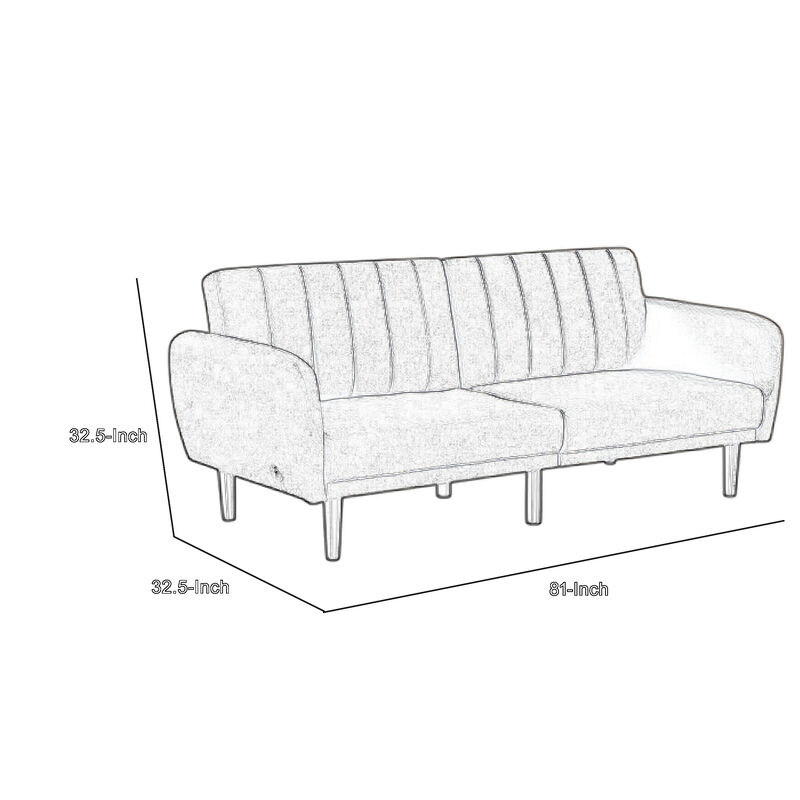 Arz Fold Out Futon Sofa Bed, Light Gray, Retro Channel Tufted Back