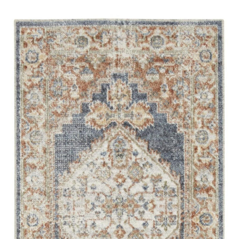 HomeRoots 12' Denim Blue Oriental Power Loom Distressed Washable Runner Rug image number 3