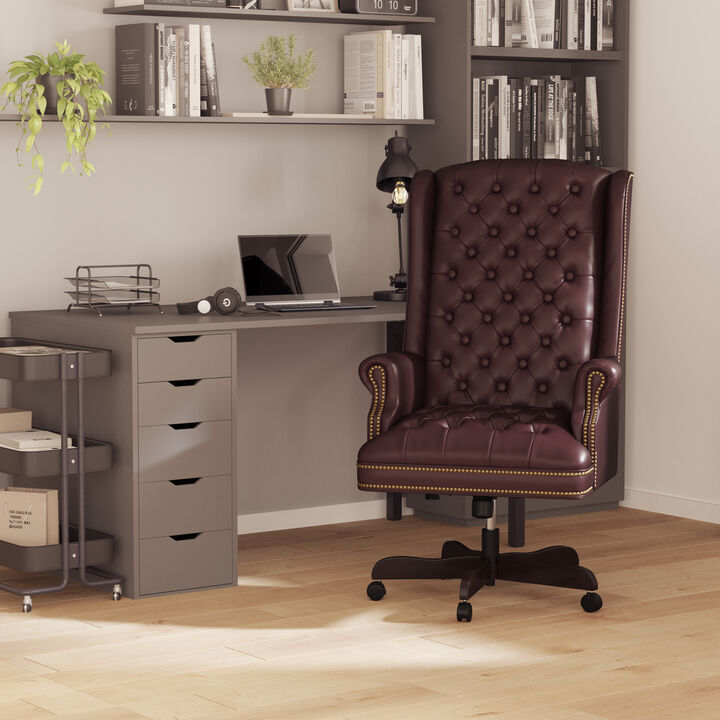 Turner High Back Traditional Fully Tufted LeatherSoft Executive Swivel Ergonomic Office Chair with Arms