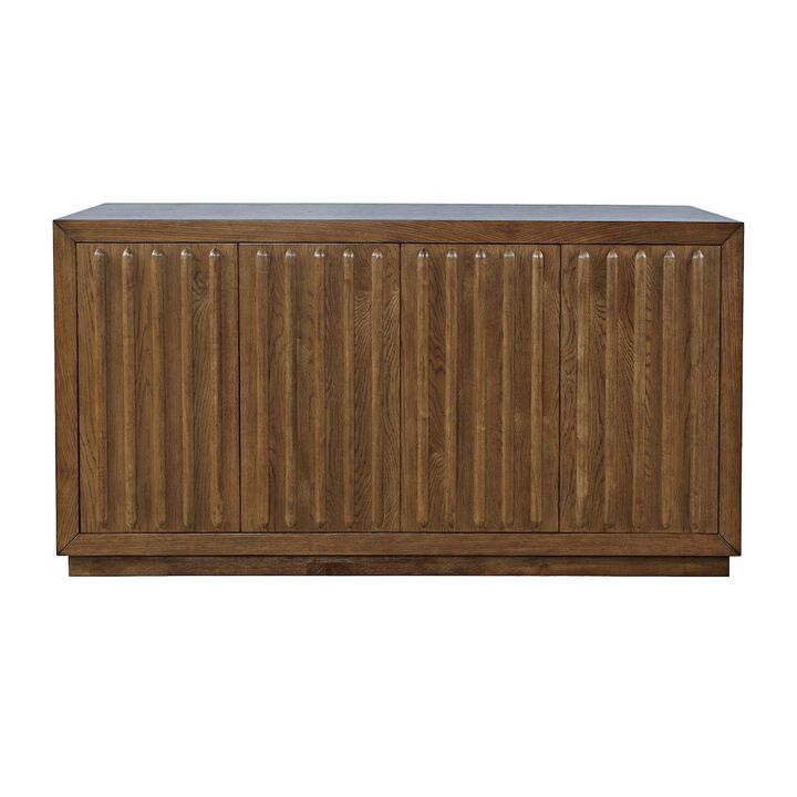 Jofran Maven 60 Mid-Century Modern Fluted Four Door Sideboard Storage Cabinet