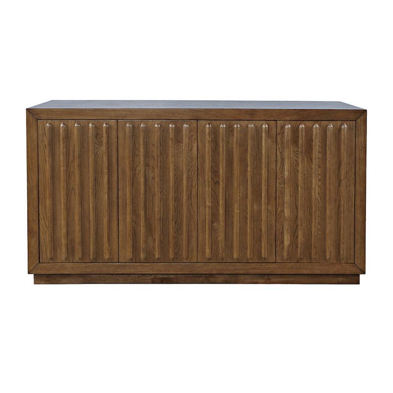 Jofran Maven 60 Mid-Century Modern Fluted Four Door Sideboard Storage Cabinet