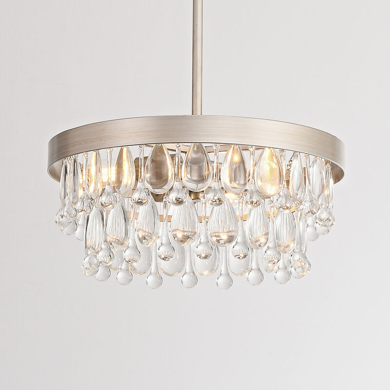 Eva 3-Light Brushed Champagne Silver 13" Crystal Teardrop Tiered Chandelier image number 3
