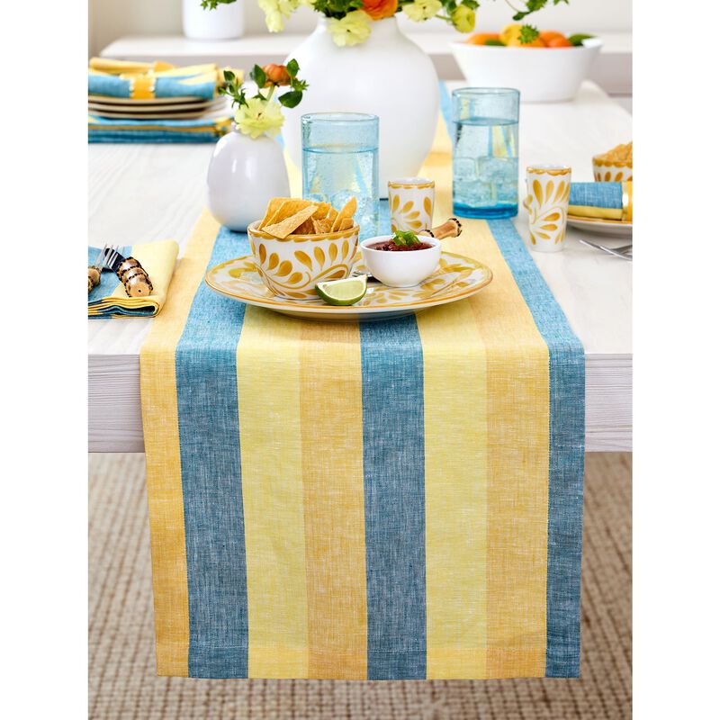Solino Home Cabana Stripe 100% Linen Table Runner &ndash; Handcrafted, Machine Washable, Perfect for Holiday and Everyday Dining