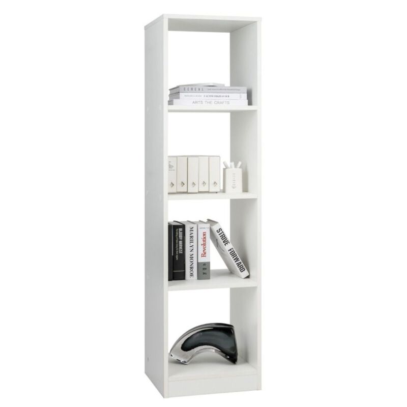Hivago 5 Tiers 4-Cube Narrow Bookshelf with 4 Anti-Tipping Kits-White