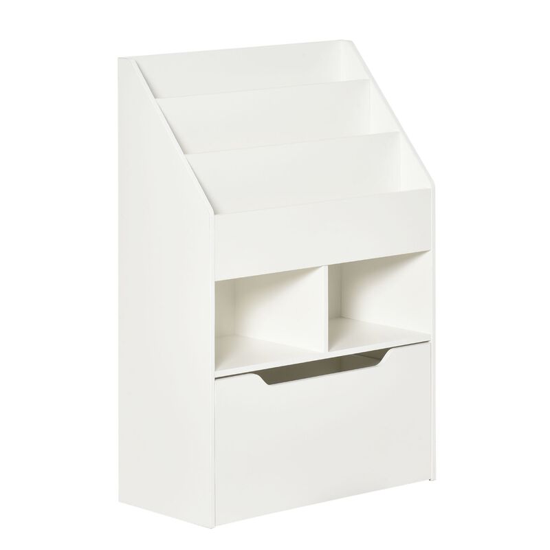 White Kids' Bookshelf: Multi-Shelf Organizer with Drawer
