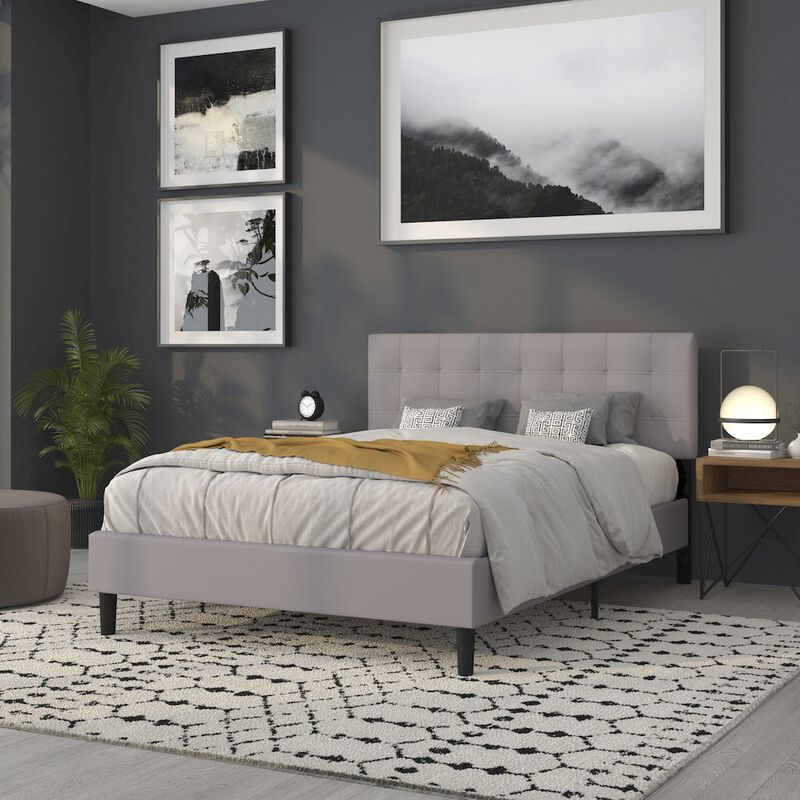 Flash Furniture Tufted Upholstered Queen Size Headboard in Light Gray Fabric image number 8