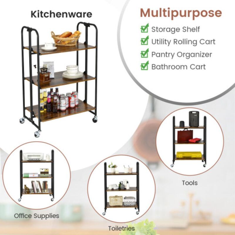 Foldable Rolling Cart with Storage Shelves for Kitchen-3-Tier