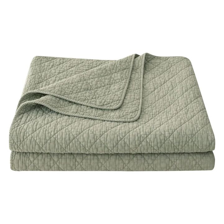 Stonewashed Cotton Gauze Green King Quilt Set