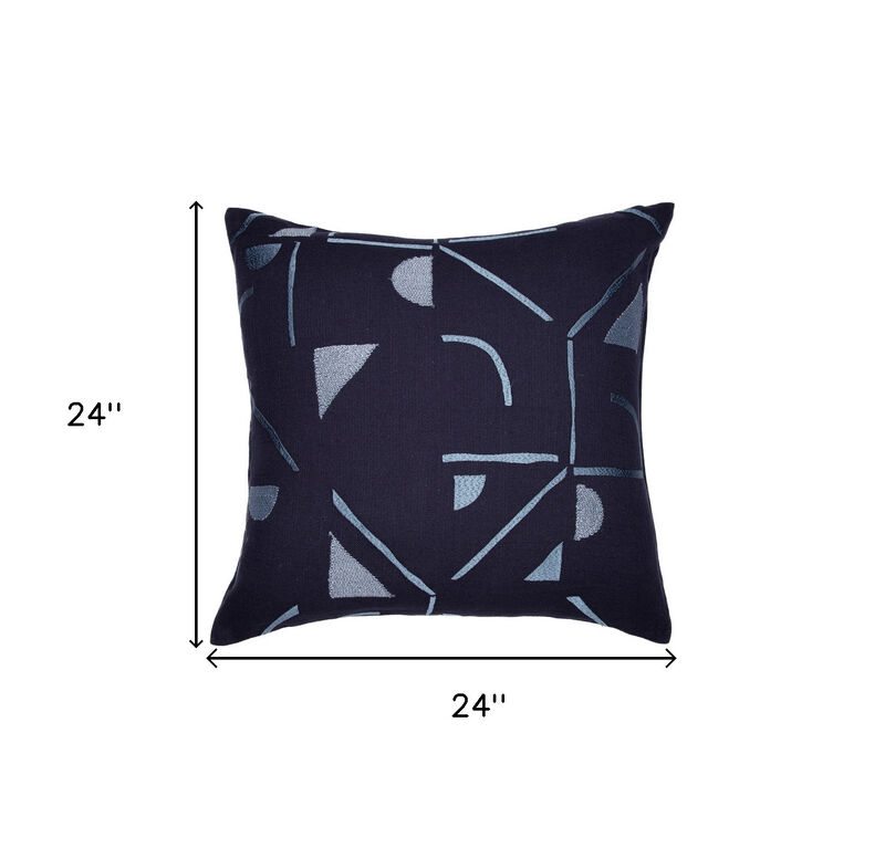 HomeRoots 24" Blue Geometric Cotton Blend Throw Pillow With Embroidery image number 6