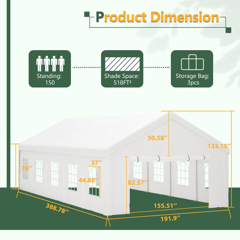 16x32 FT Party Tent with 3 Storage Bags & Removable Sidewalls, Outdoor Canopy Gazebo image number 3