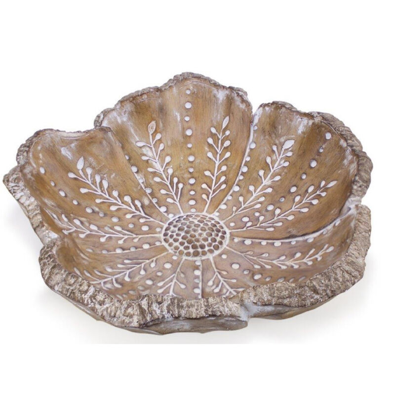 Carved Wooden Flower Bowl for Floral Arrangements and Displays