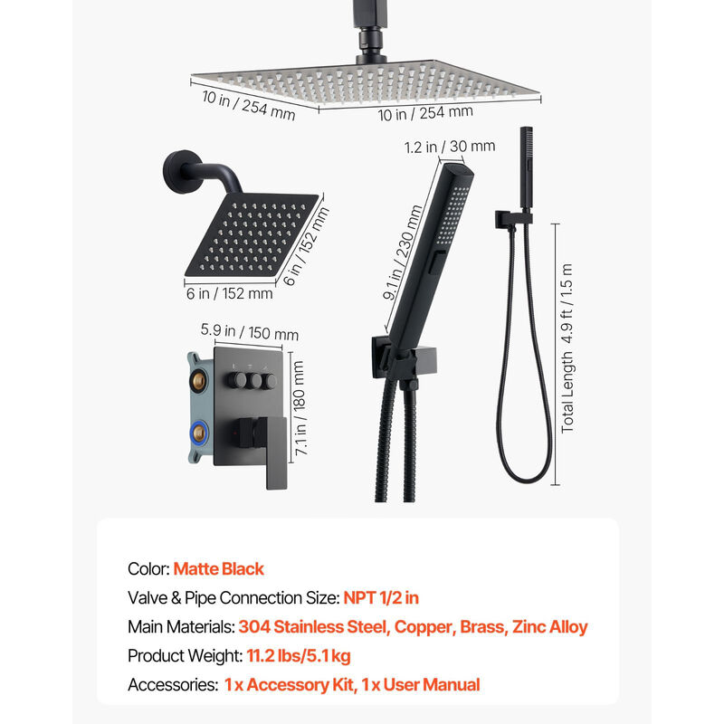 10 Inch Ceiling Mount Rainfall Shower System with Handheld Spray image number 2