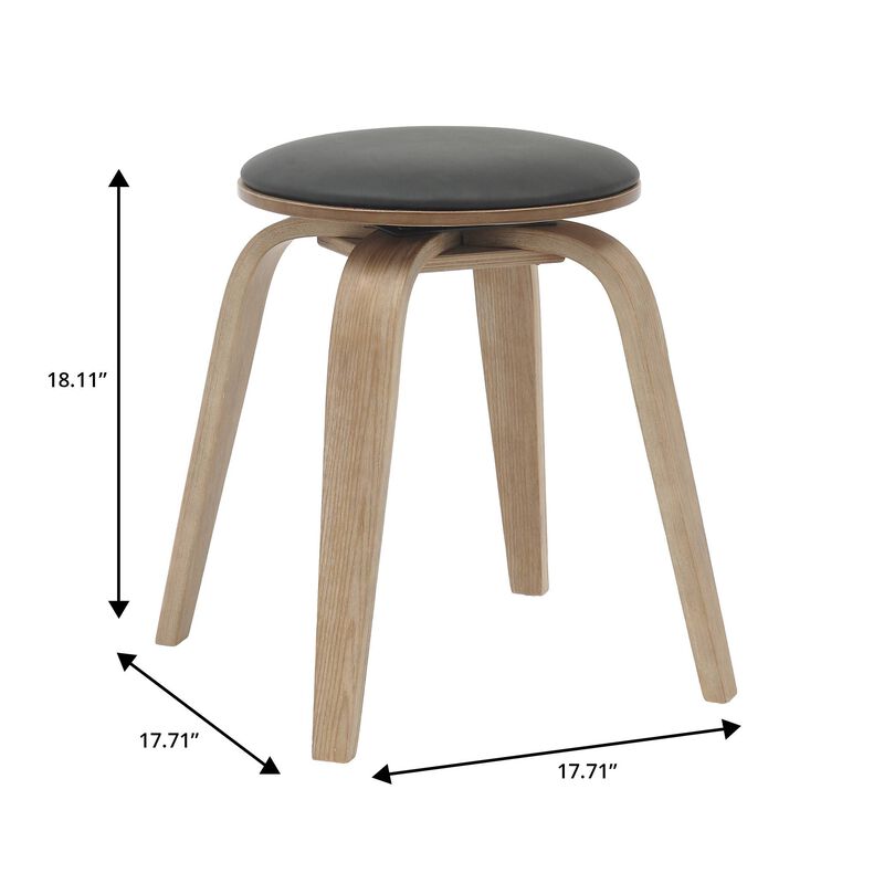 LeisureMod Dining Stool, Upholstered in Leather with Poplar Frame in Stained Finish with Swivel, 18-inch Sitting Stool for Modern Home, Kitchen & Dining Room, Pelya Collection