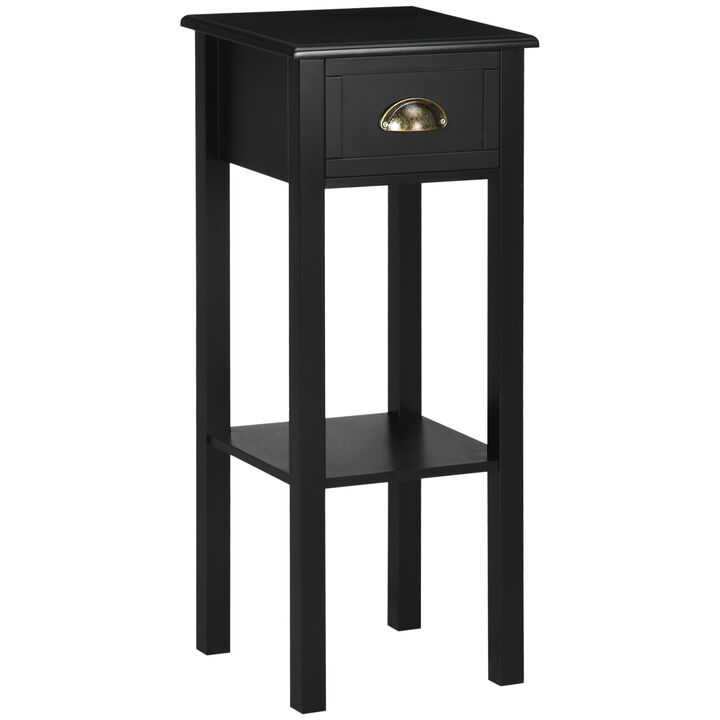 HOMCOM 2-Tier Side Table with Drawer, Narrow End Table with Bottom Shelf, for Living Room or Bedroom, Black