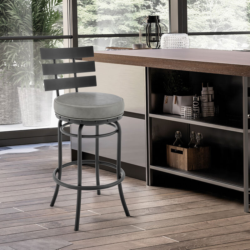 Natya Swivel or Stool in Black Finish with Grey Faux Leather