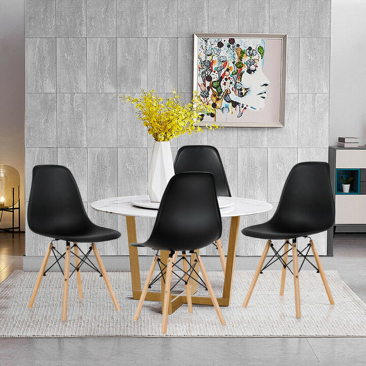 4 Pieces Modern Armless Dining Chair Set with Wood Legs