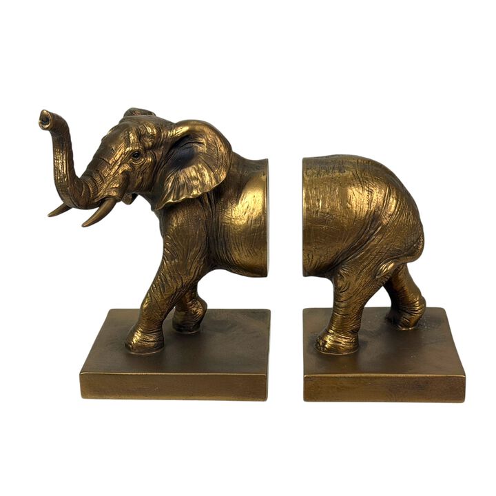 Elephant Bookends Set Of 2 Antique Copper Resin Decorative Book Holders