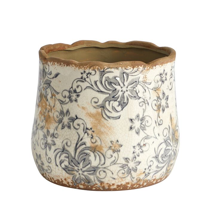 Nearly Natural Tuscan Ceramic Gray Scroll Planter