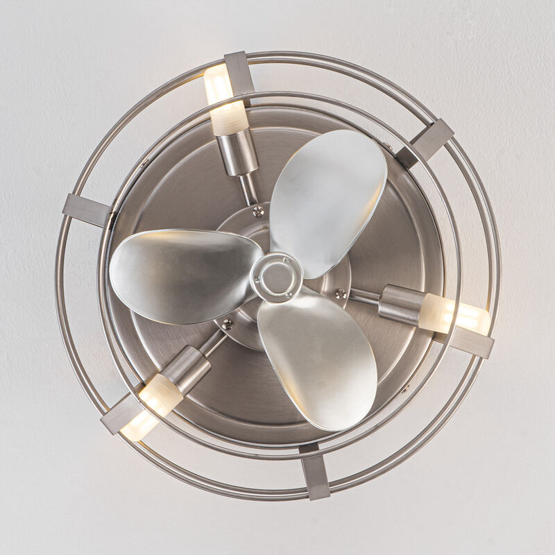 12.2" Industrial Metal Caged Flush Mount Ceiling Fan with Light