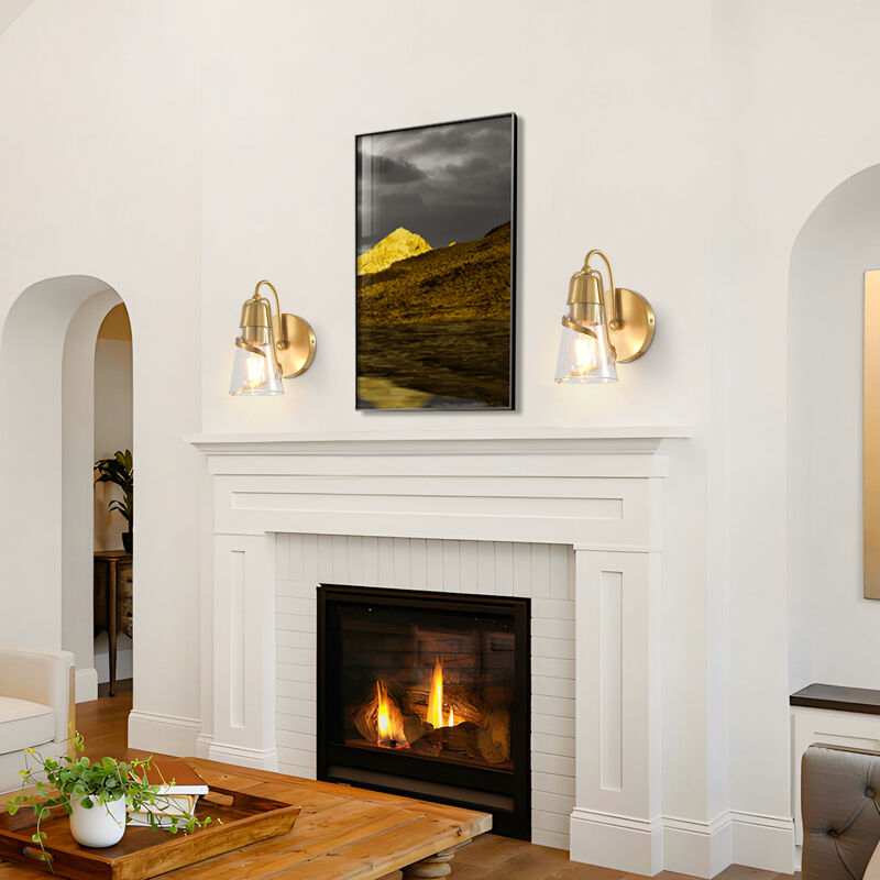 5.1" 1-Light Modern Plated Gold Wall Light Sconces with Seeded Glass Shade