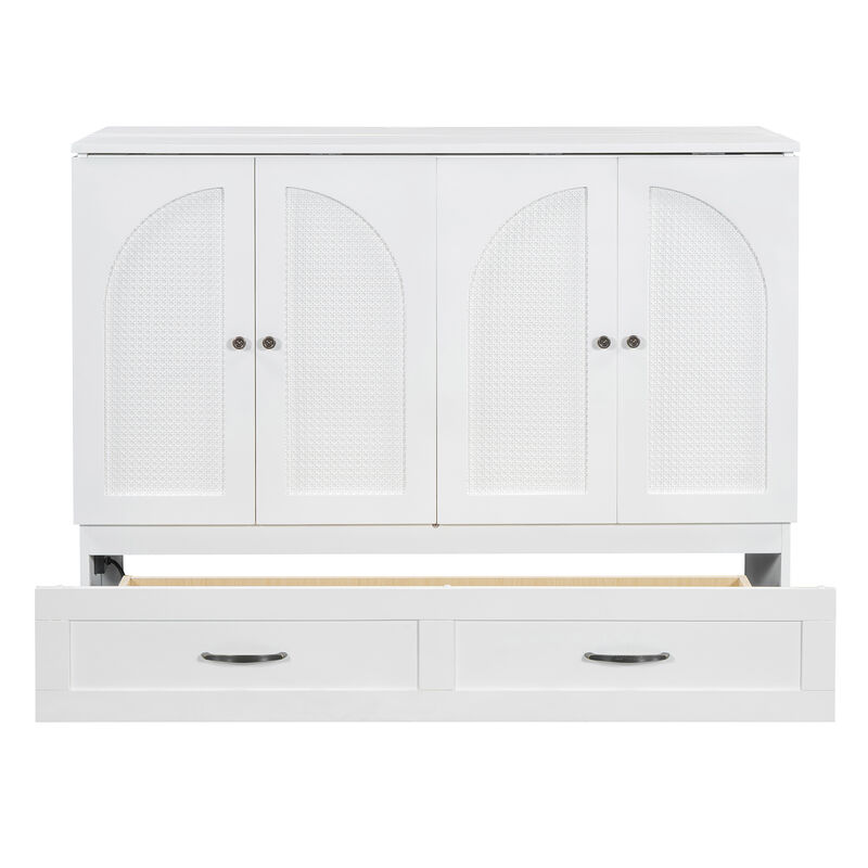 Whisen Modern Design Full Size Murphy Bed, Folded into a Cabinet with Large Drawers