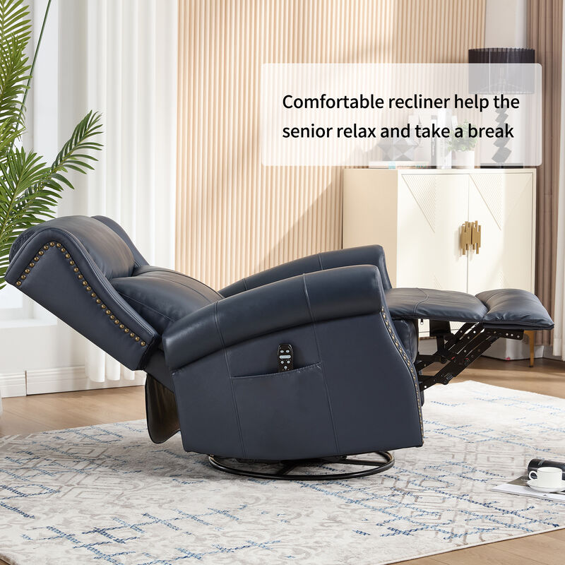 Genuine leather Heat Massage Manual Recliner Chair with Rocker and Swivel for Living Room image number 7