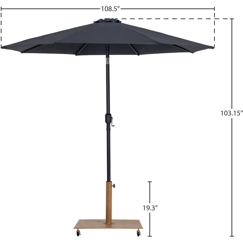 Meridian Furniture Fiji Black Fabric / Teak Aluminum Patio Umbrella with Base Sets