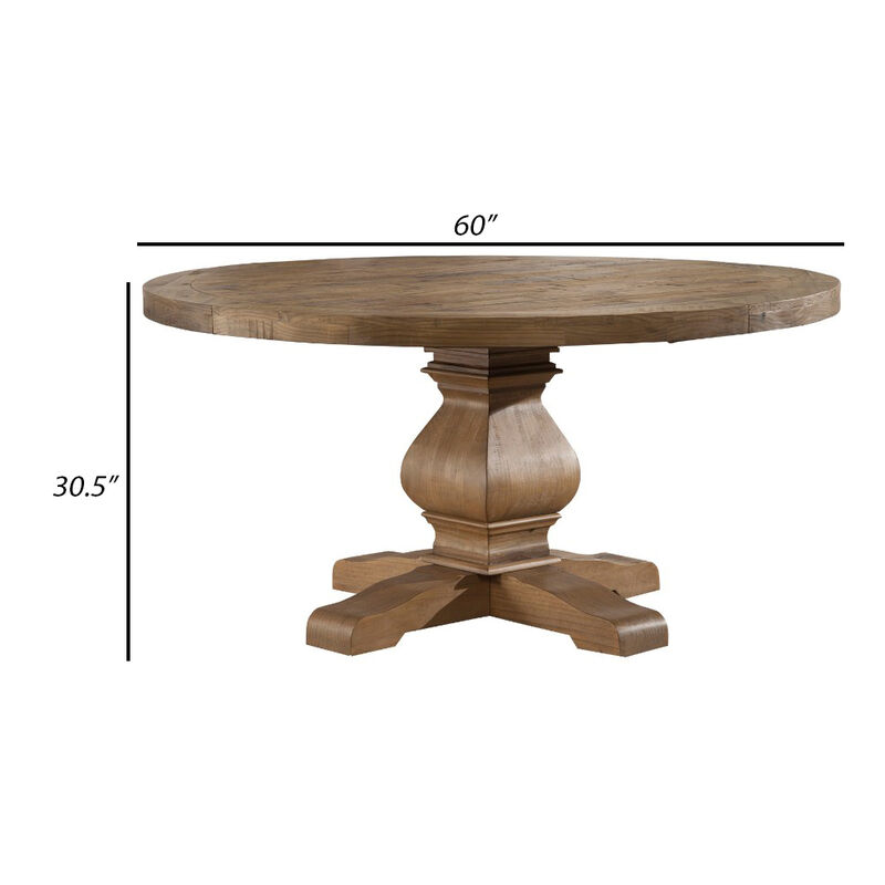 Round Solid Pine Dining Table With Aesthetic Base Brown image number 4