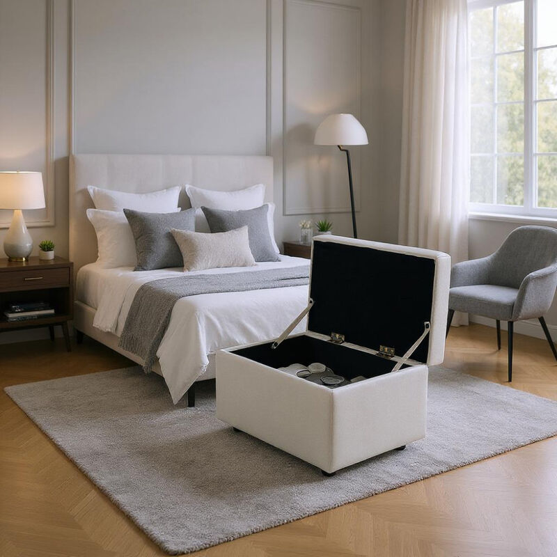 Linen Storage Ottoman Bench with Rubber Feet for Entryway, Bedroom, or Living Room