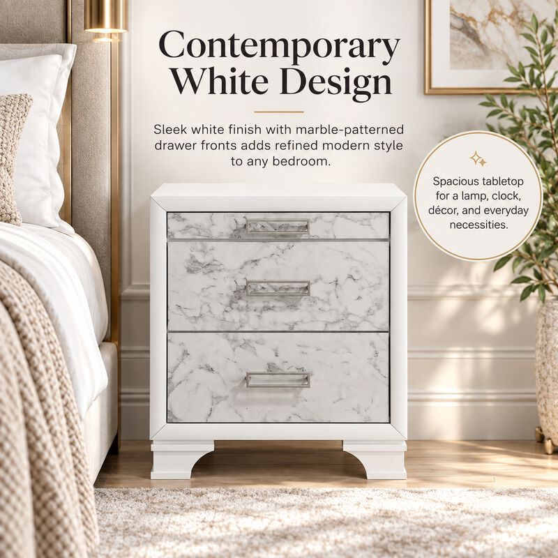 Mirevessiq Marble-Front 3-Drawer Nightstand image number 3