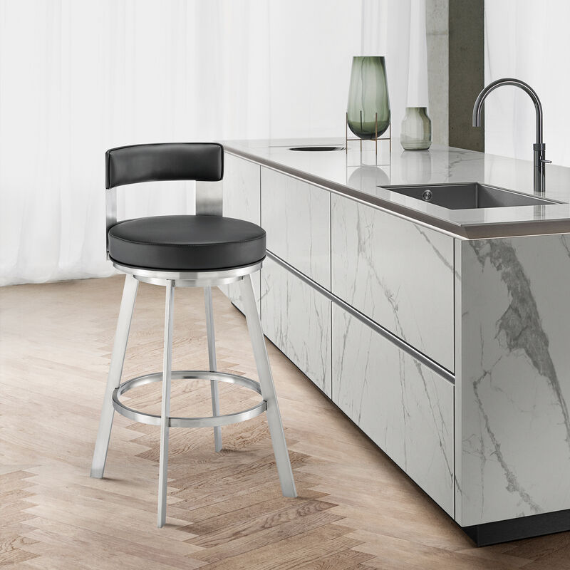 Lynof Swivel Stool in Silver Metal with Grey Faux Leather