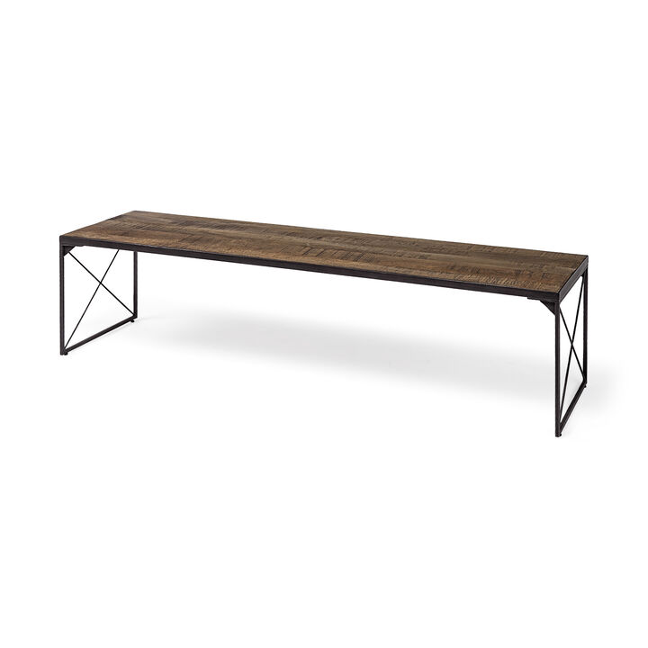 Rectangular Wood Top Accent Bench with Black Iron Base for Entryway