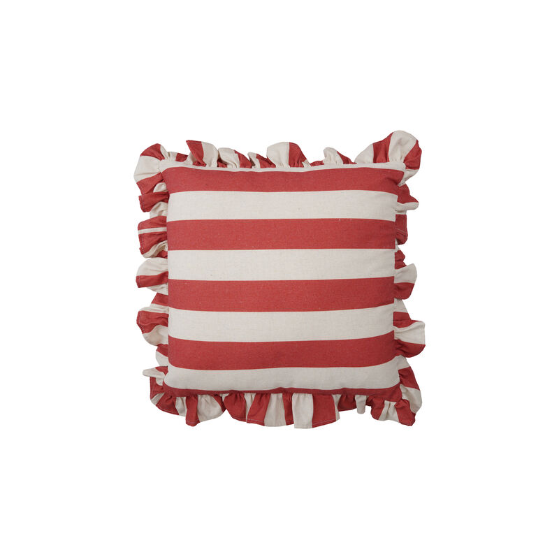 Striped Ruffled Pillow in Red and White Polyester image number 0