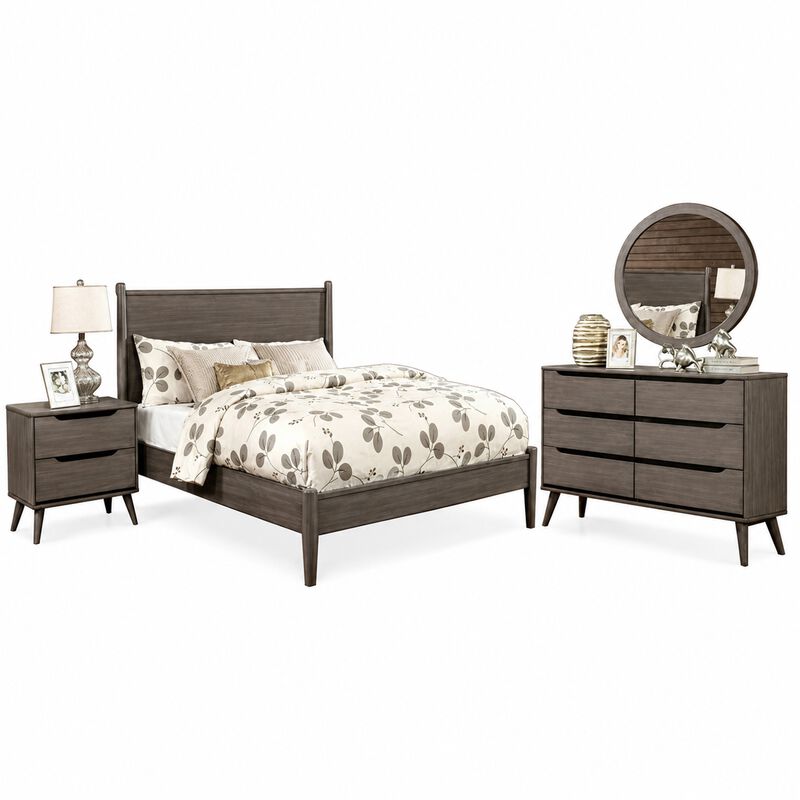 Leyla 4pc Twin Bedroom Set, Dresser with Oval Mirror, Gray Wood image number 0