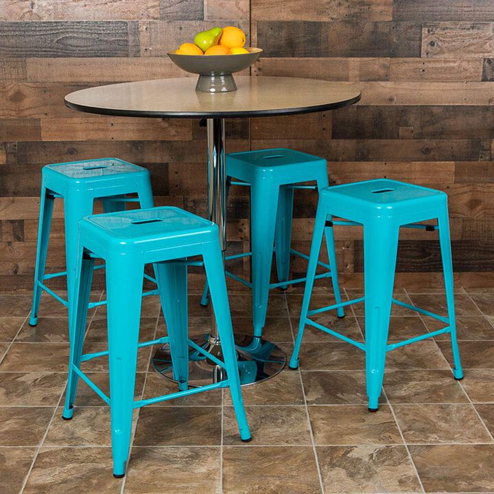 Flash Furniture Lily 24" High Metal Counter-Height, Indoor Bar Stool in Teal - Stackable Set of 4