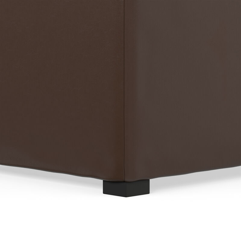 Avalon 35 inch Wide Contemporary Square Coffee Table Storage Ottoman in Chocolate Brown Vegan Faux Leather, Assembled image number 6