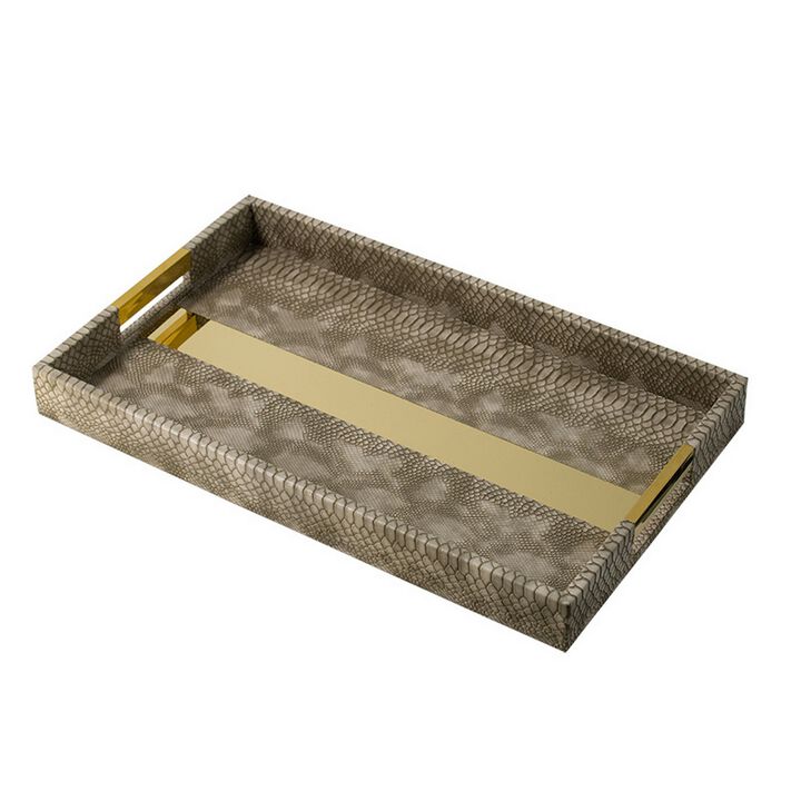 Set of 2 Textured Nesting Trays, MDF Frame, Vegan Faux Leather, Flannel - Benzara
