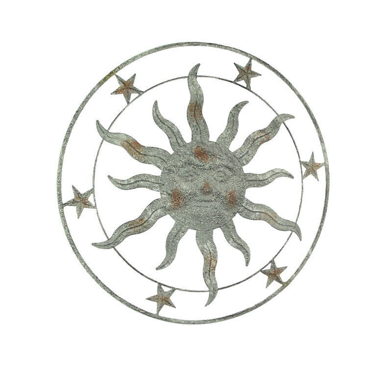21.5 Inch Diameter Weathered Gray Finish Sun Face Wall Hanging image number 0