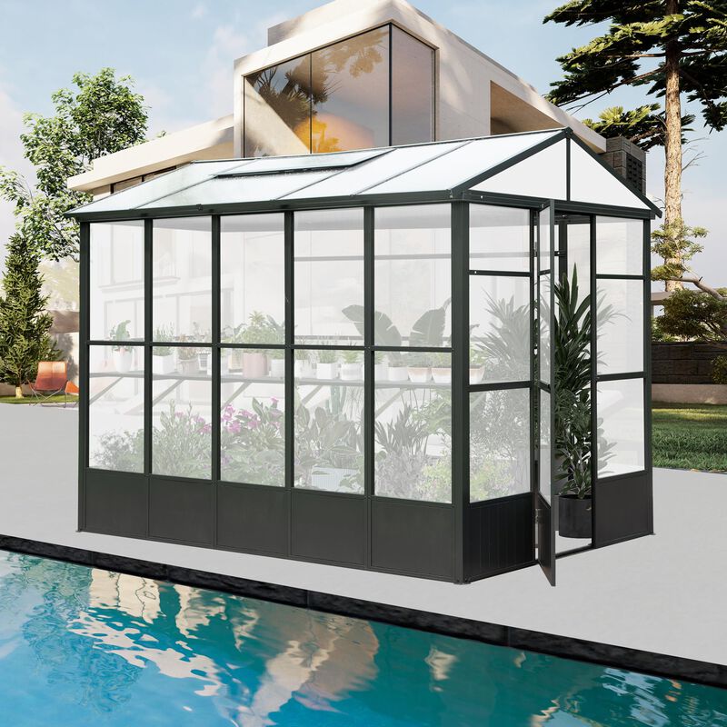 Mondawe 7.5 x 10 FT Polycarbonate Greenhouse, Outdoor Full Aluminum Heavy Duty Greenhouse with Extra 8FT Walk-in Height image number 1