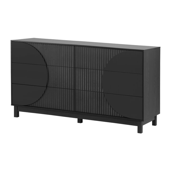 60" W Modern 6-Drawer Fluted Dresser Chest