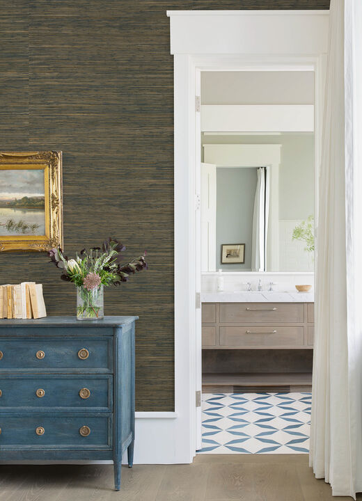 Shuang Teal Handmade Grasscloth Wallpaper