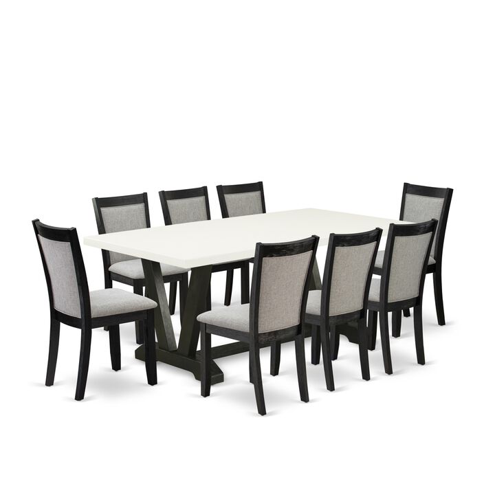 East West Furniture V627MZ606-9 9Pc Dining Room Set - Rectangular Table and 8 Parson Chairs - Multi-Color Color