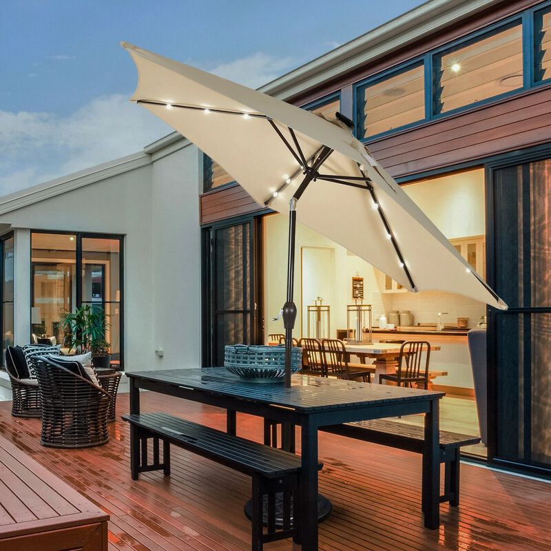 Mondawe 9 Feet Solar LED Lighted Patio Market Umbrella with Tilt Adjustment without Base