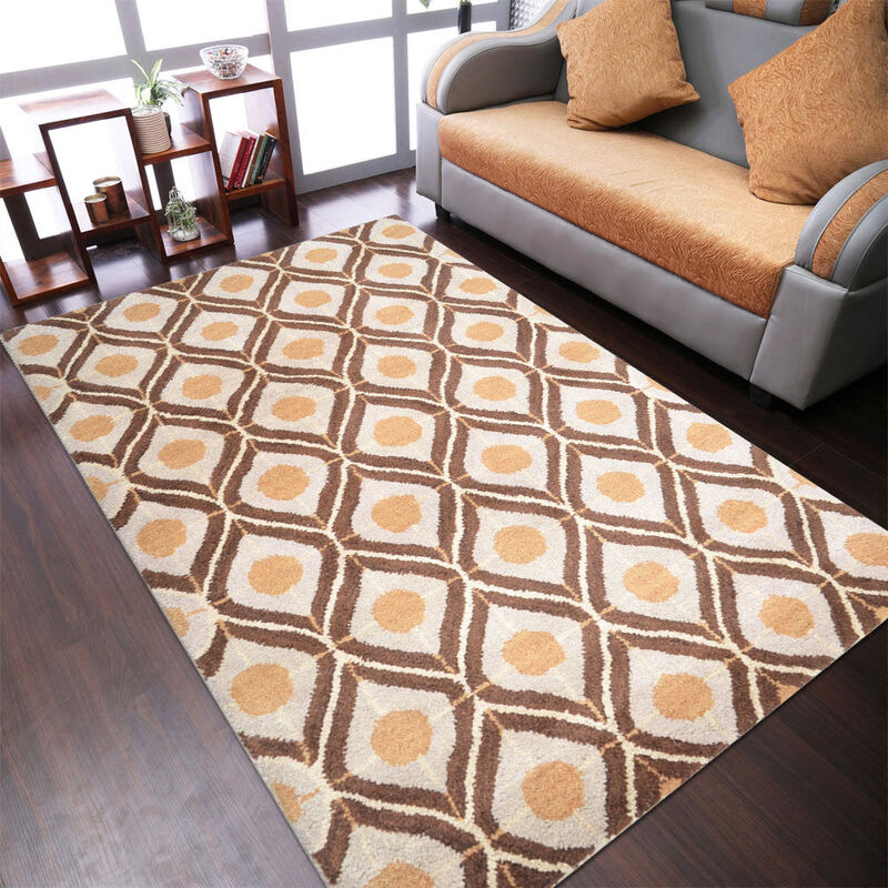 RUGSOTIC CARPETS HAND TUFTED WOOL ECO-FRIENDLY AREA RUGS  - Rectangle Shape, Beige & Brown, Geometric Modern Design, High Pile Handmade Area Rugs for Living Room, Bed Room (K00724) image number 1