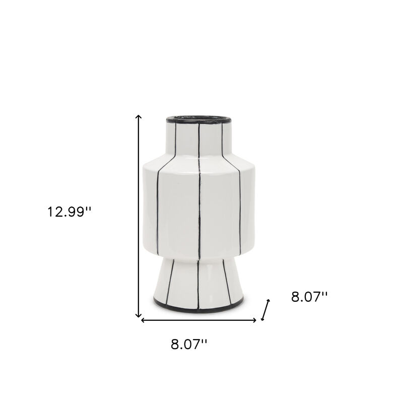 HomeRoots 13" White And Black Striped Ceramic Cylinder Table Vase image number 3